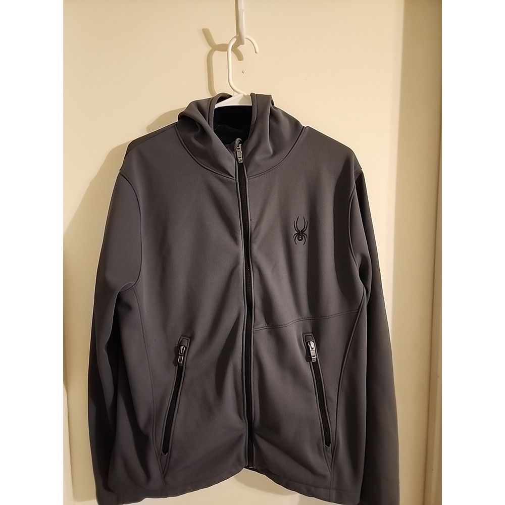 Mens' Spyder HydroWeb Grey Soft Shell Hooded Full Zip Jacket Coat Size Medium